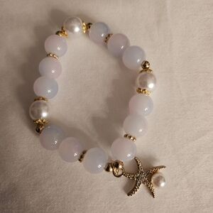 Glass Gold and White Starfish Charm Bracelet